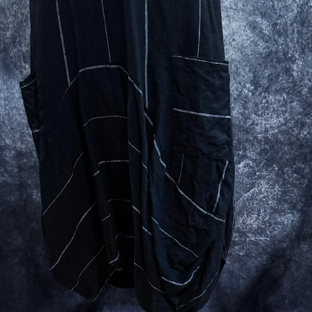 Inizio Black & White stripe Sleeveless Linen Midi Dress - Picture 3 of 6
